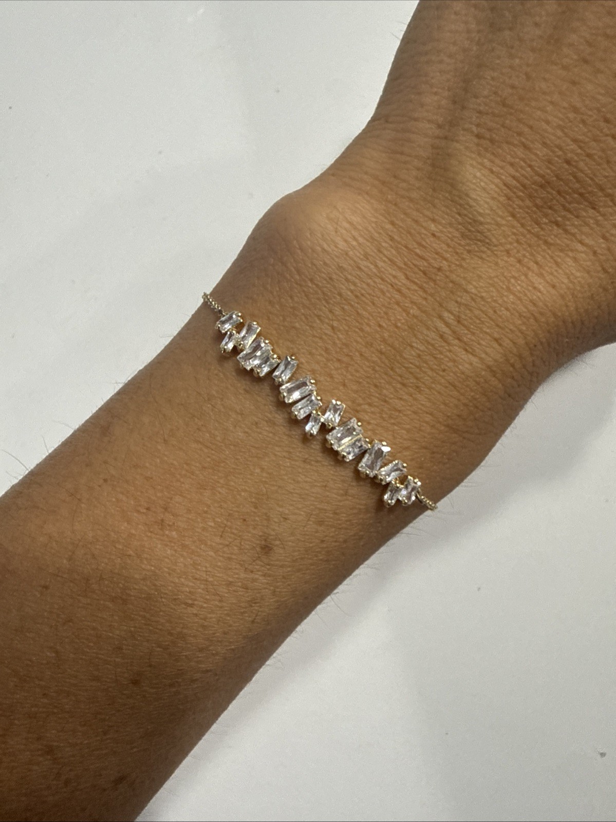 Gold Tone and Crystal Bolo Style Adjustable Bracelet – 7.5 Inches