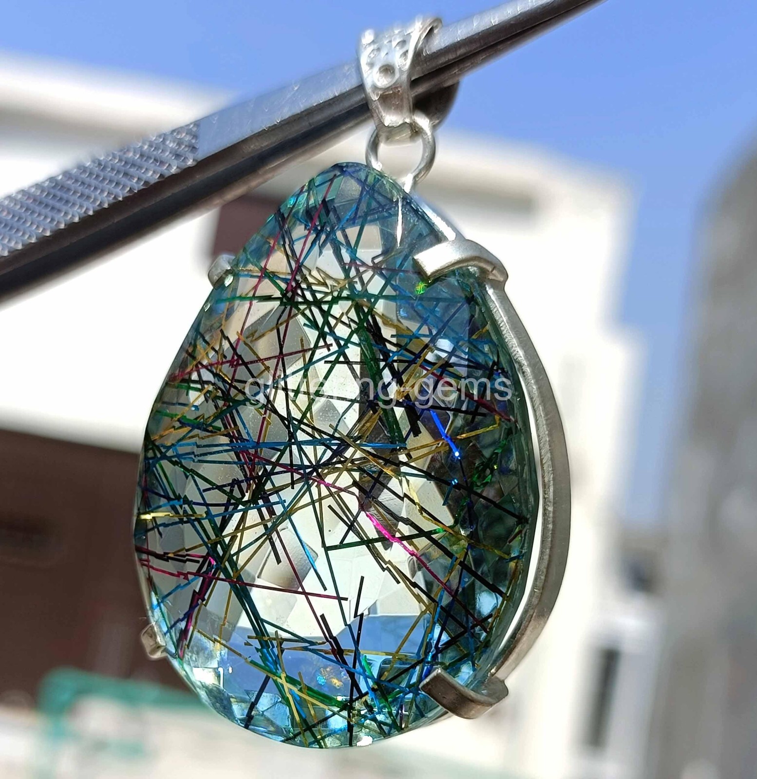 New in Box 165 Ct Rutilated Quartz Pendant 925 Solid Silver IGL Certified 5DNQ