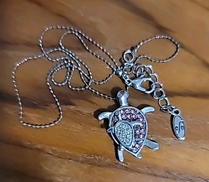 Adult Jewels Mama Turtle Pink & Clear Baby Turtle Necklace SilverTone Adjustable
