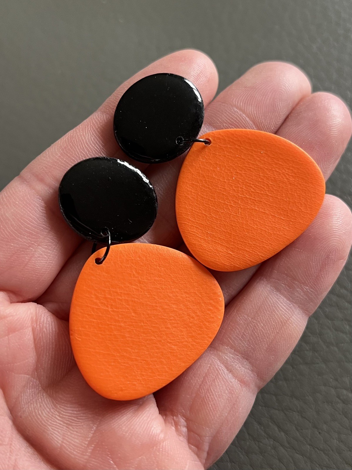 Black & Orange Polymer Clay Earrings – Modern Geometric Statement Earrings