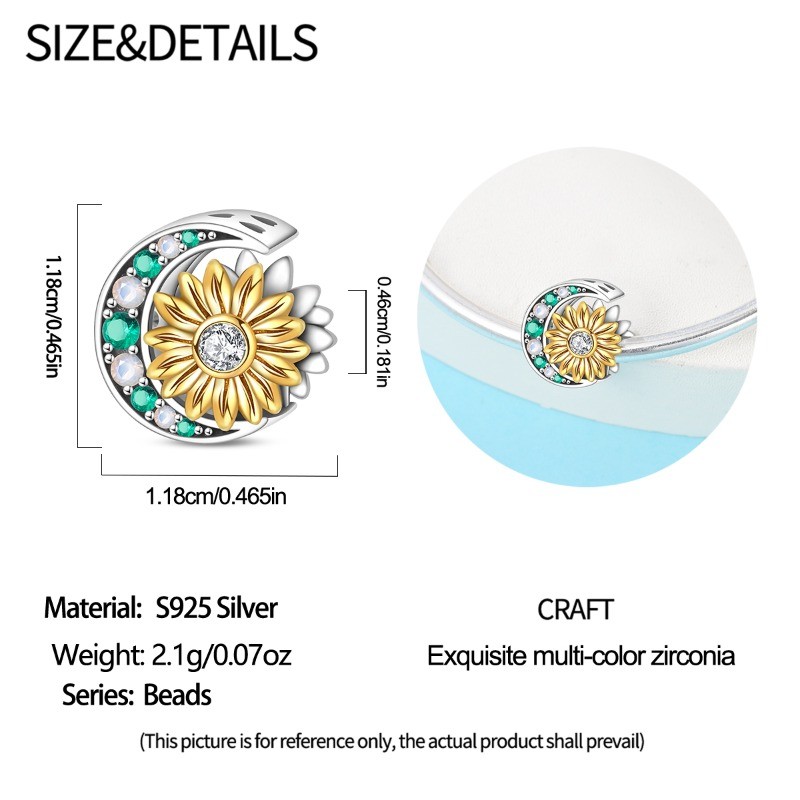 KUNSIR 925 Sterling Silver Mood Weather Sunflower Charm Pendant For Bracelet DIY