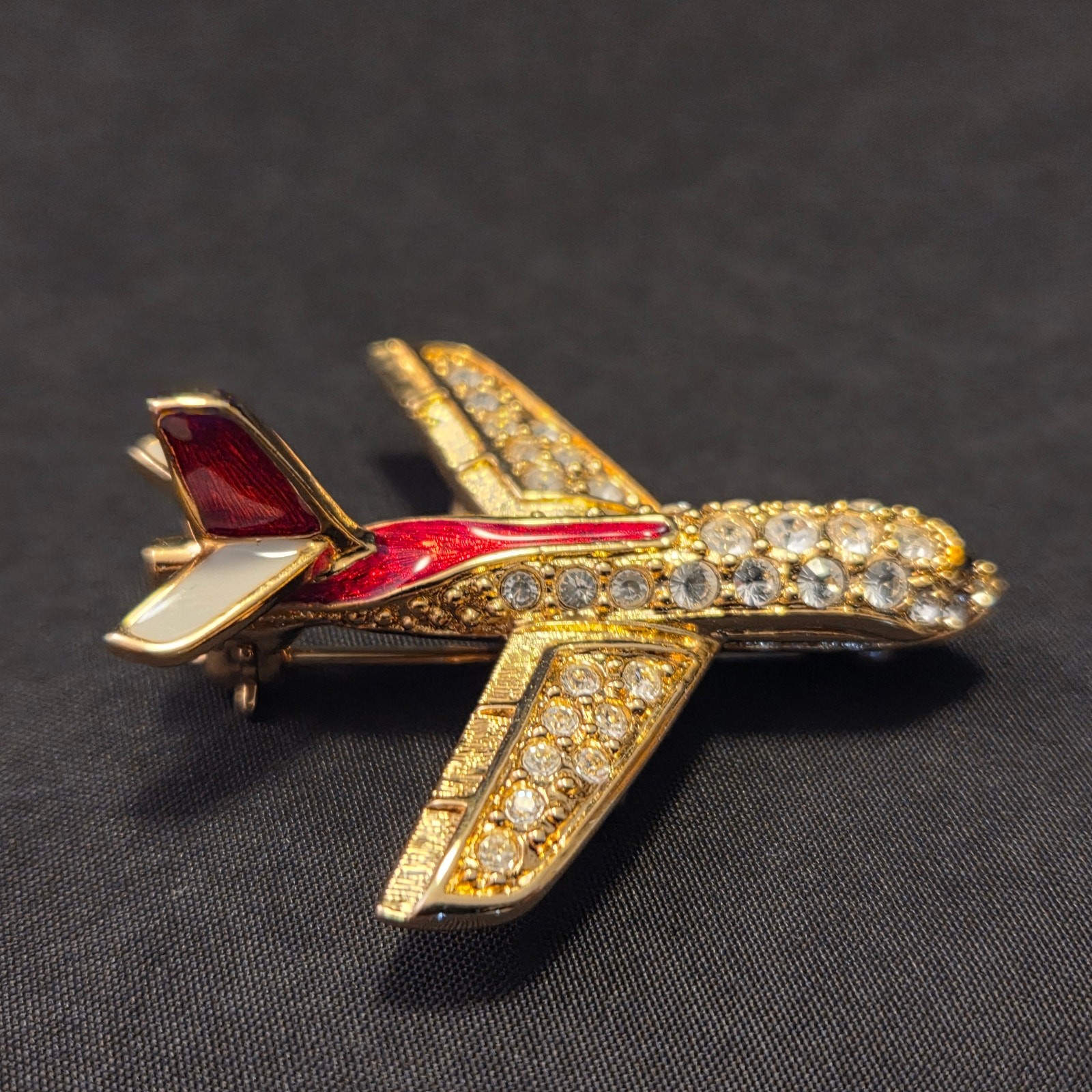 NIB Swarovski Crystal “Bridging The Pacific” Signed Airplane Pin Commemorative