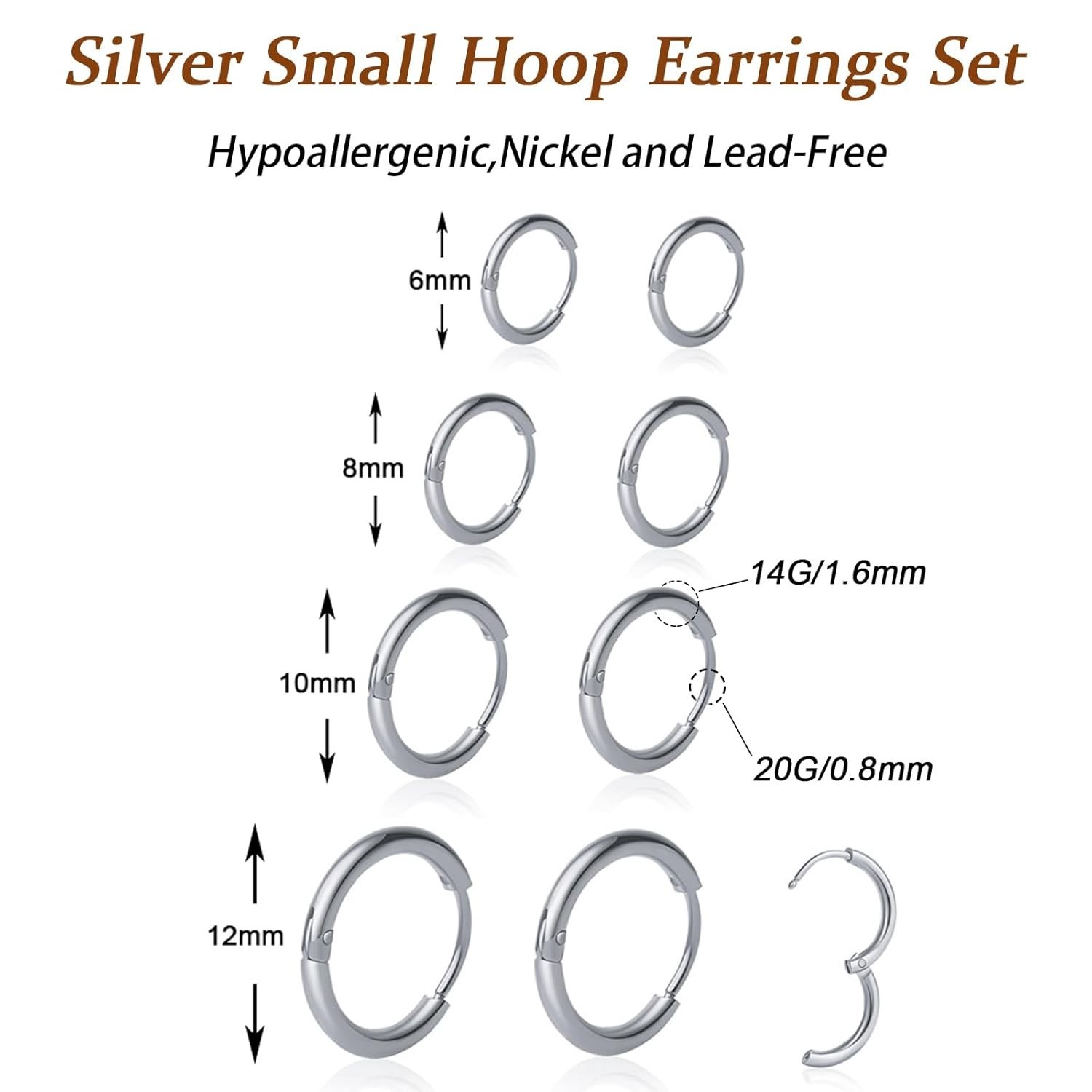 Elegant 6mm Hypoallergenic Small Hoop Earrings – Perfect for Cartilage and Lobe