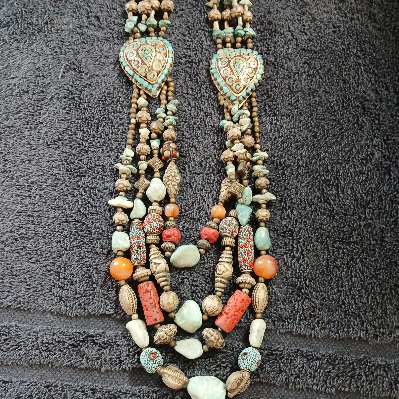 Vintage Tibetan Tribal Necklace Boho Turquoise Style Multi-Strand Statement