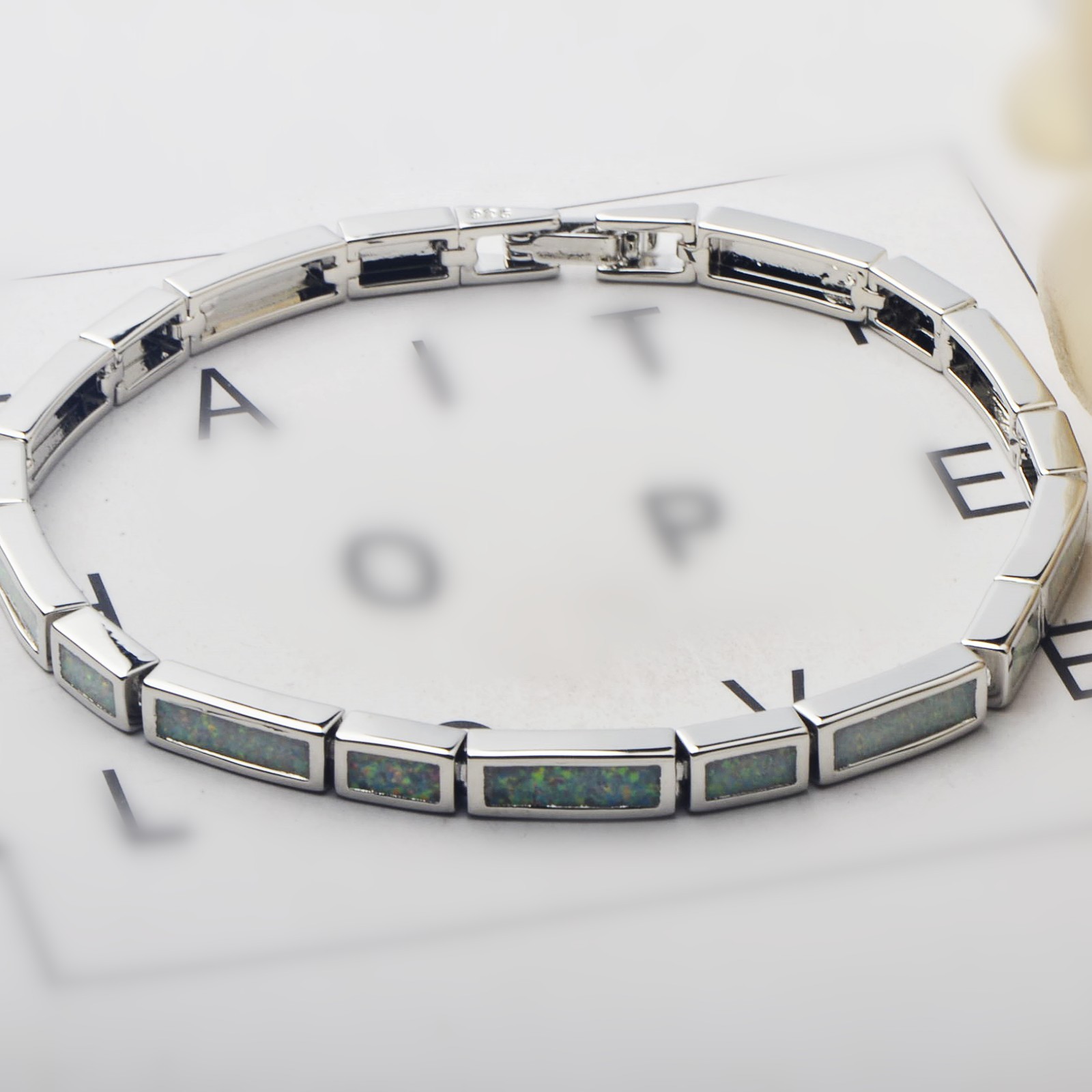 Hawaii White Opal Square Shape Bracelet Sterling Sliver Jewelry For Women Girls