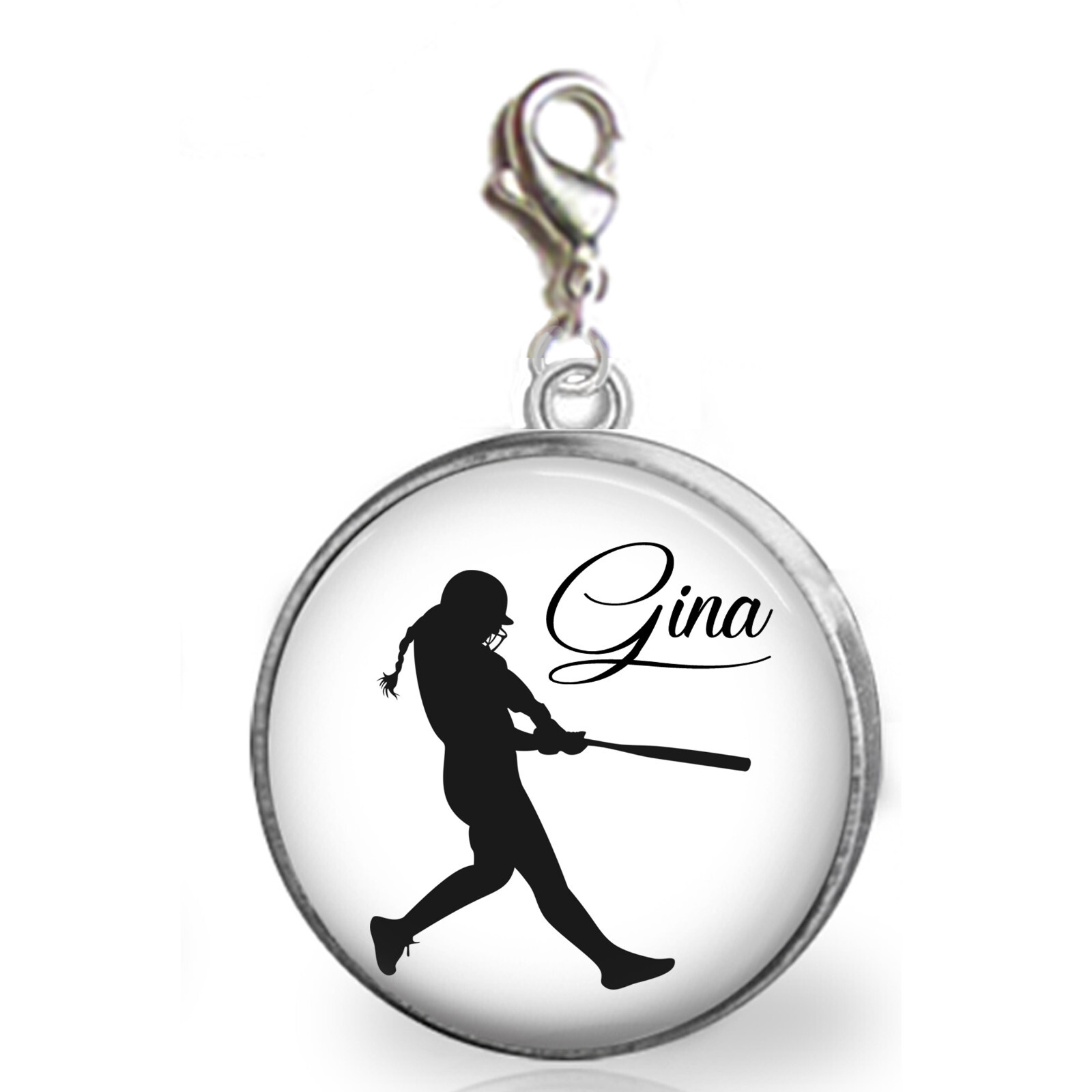Personalized Softball Baseball Clip On Charm -Bracelet Zipper Pull Purse Charm