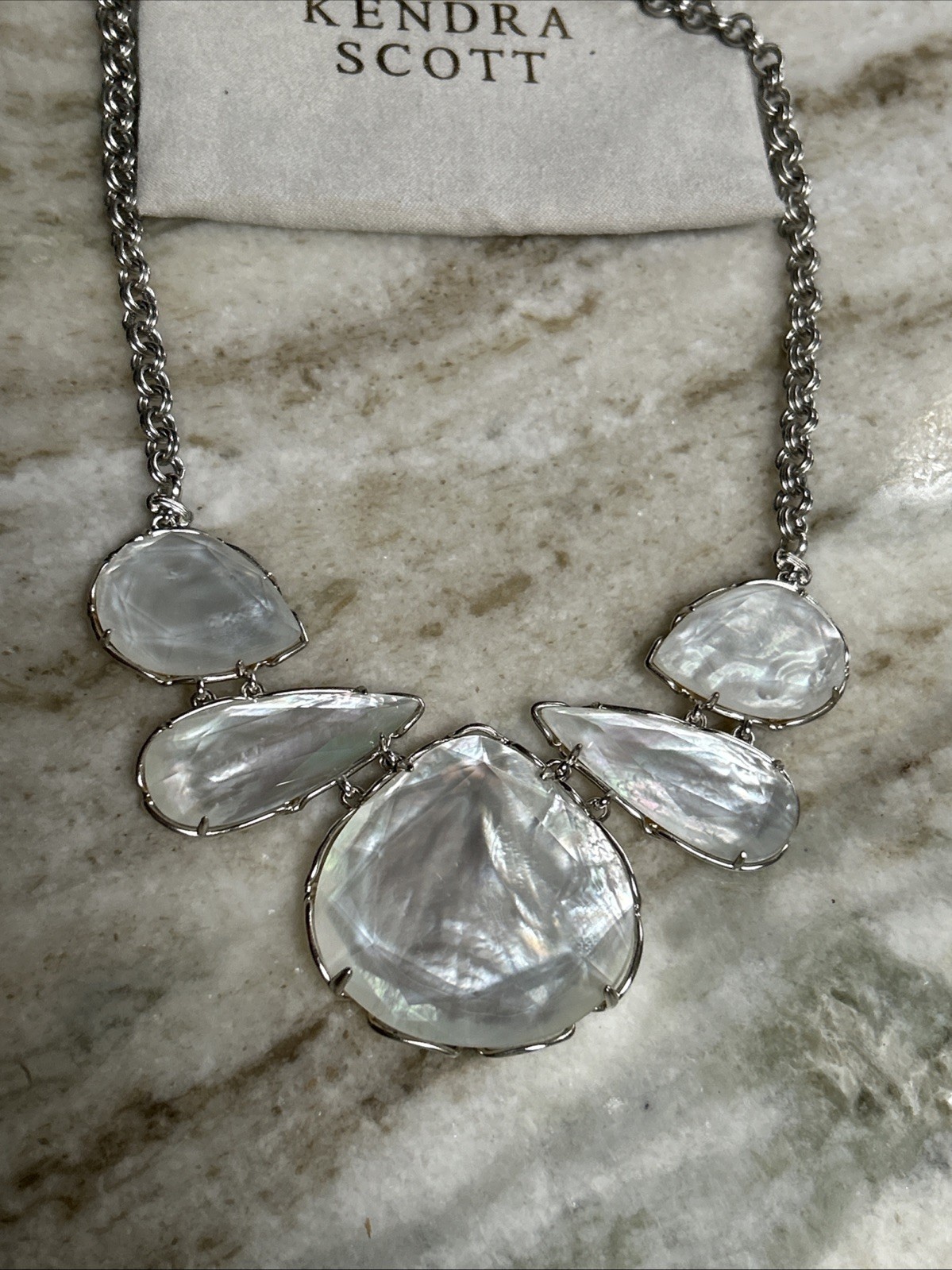 Kendra Scott Kenzie Statement Necklace Silver Ivory Pearl $198 Wedding Formal