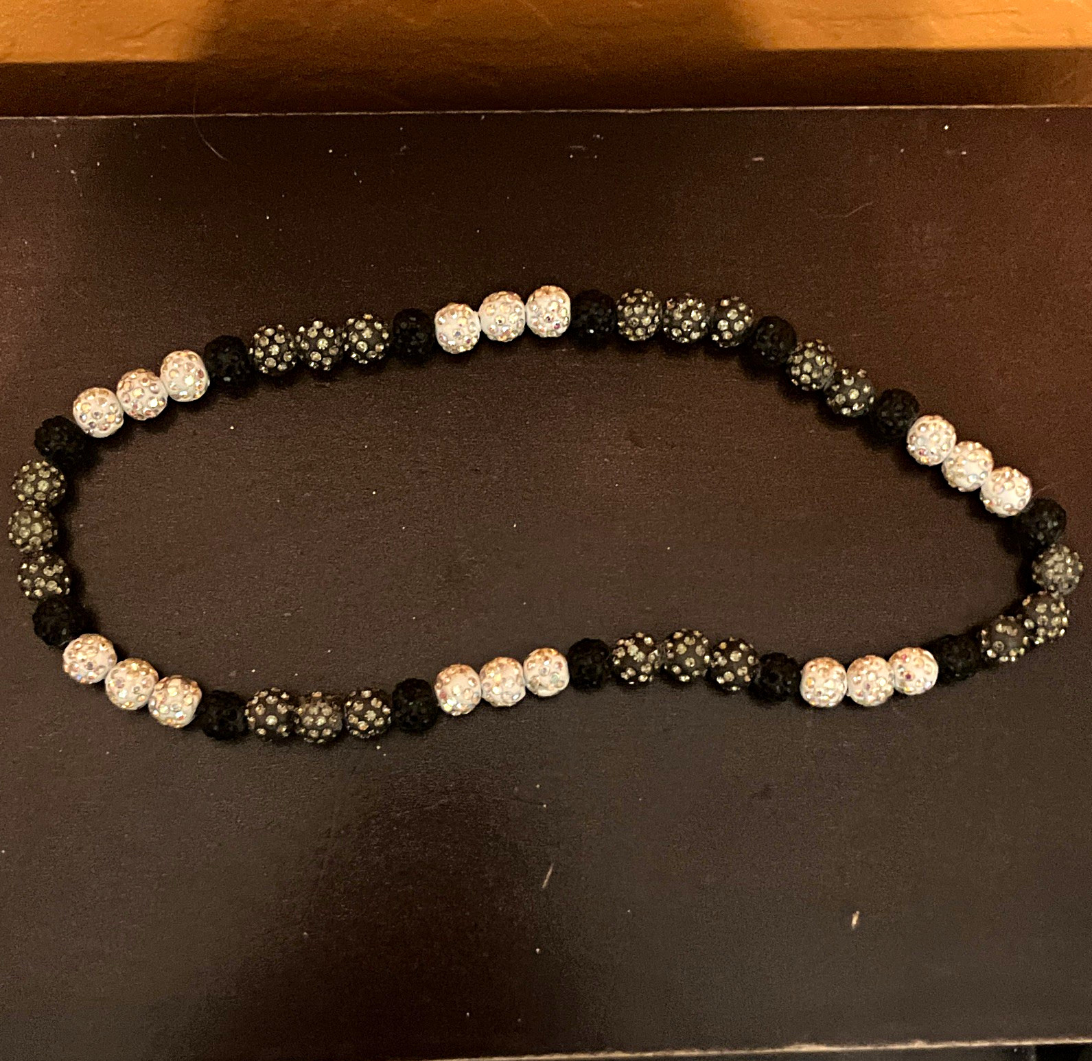 Black & White Rhinestone Crystal Beaded Strand Necklace, Pavé, Ball/Bead
