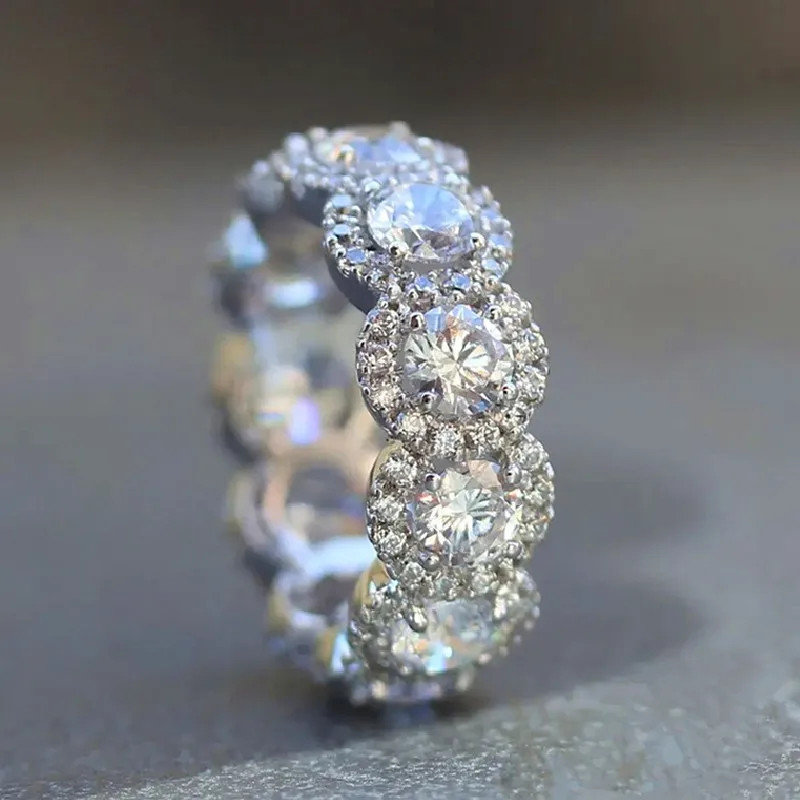 Promise Band Ring Silver Tone Simulated Zirconia Prong Setting Womens Jewelry