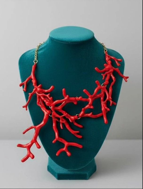 Red Coral Branch Statement Necklace