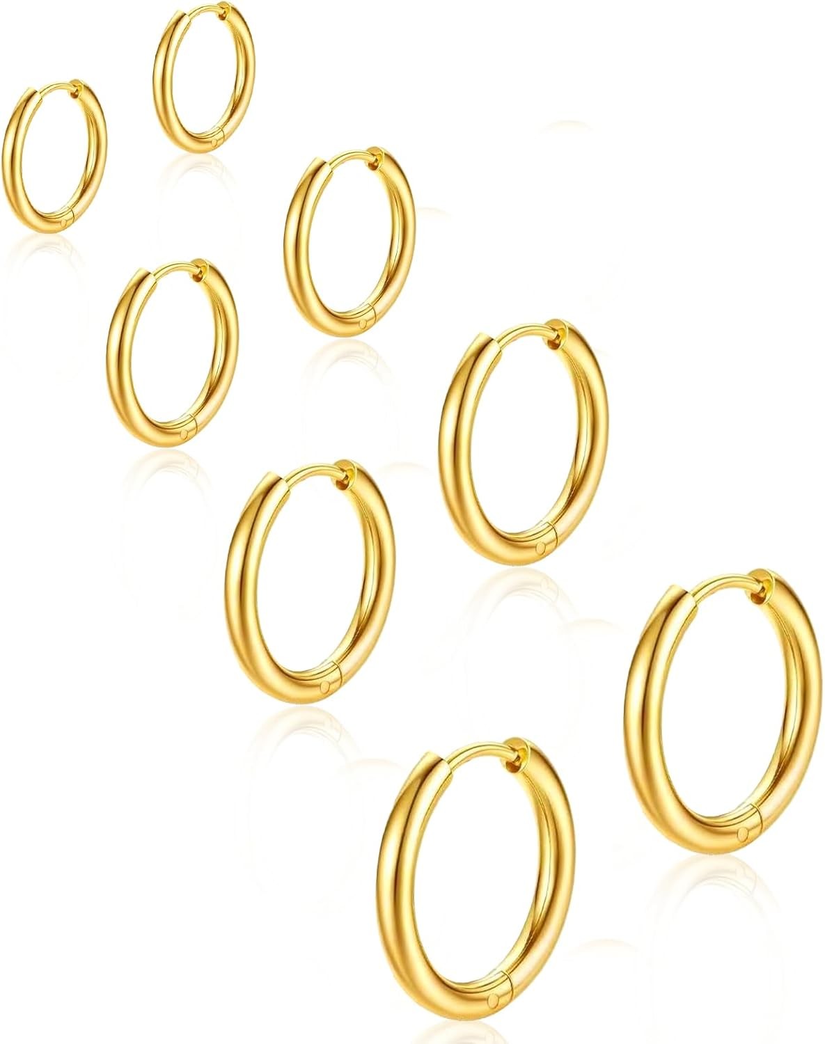 4 Pairs 316L Surgical Small Gold Silver Huggie Hoop Earrings for Women Men, 14K