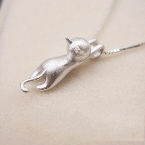 Sterling Silver Love Cute Cat Kitty Pendant Necklace 18″ Chain Women Gift USA