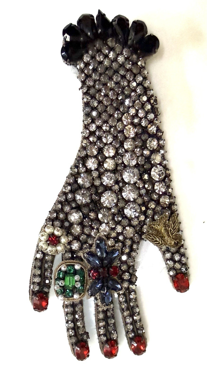 Gucci Black Multicolor Crystal Embellished Right Hand Figure Brooch Pin MSRP$980