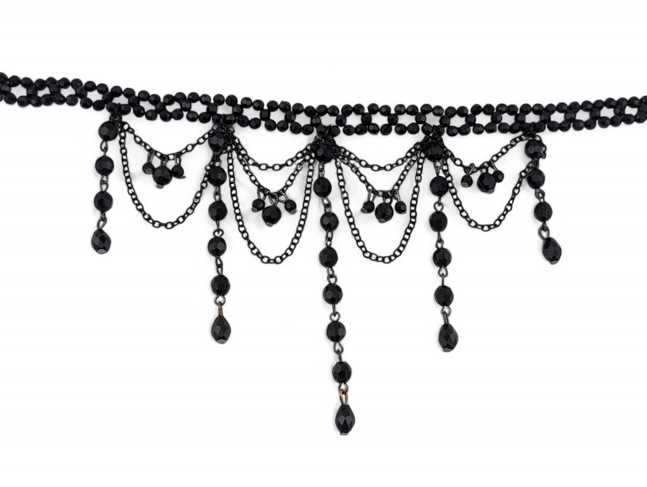 BLACK BEADED GOTHIC CHOKER layered chains drippy elegant witchy necklace 14″ M1