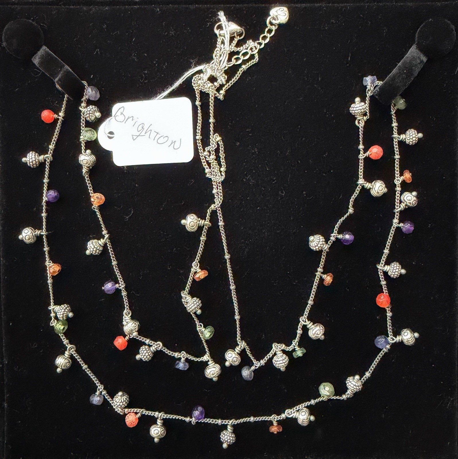 Brighton 40” Natural Crystal Station Necklace Silver Tone Long Layering Boho +2”