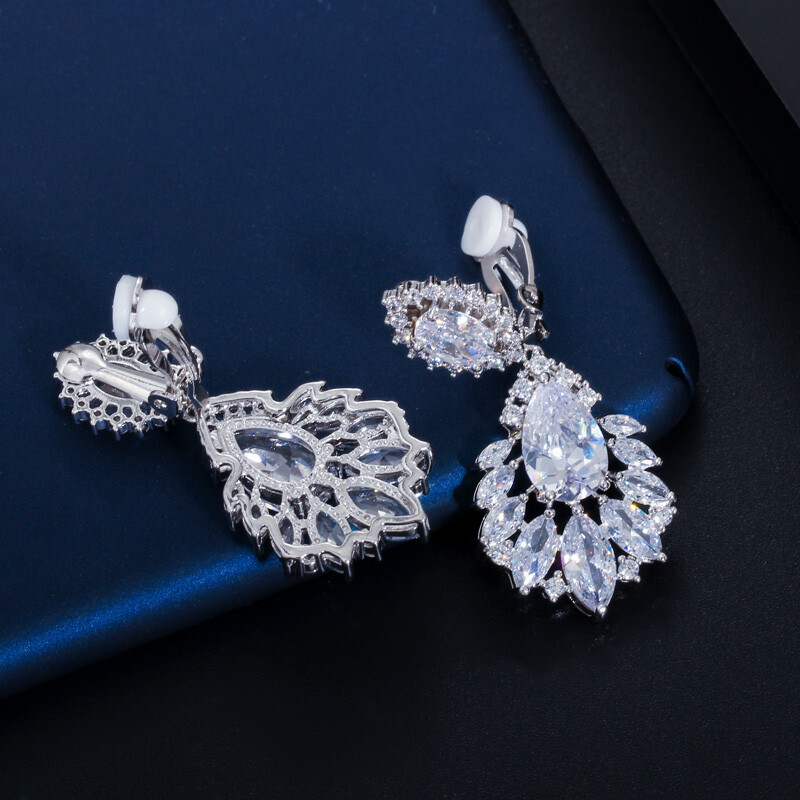 CWWZircons Gorgeous Dangle Drop Clip On Earrings CZ Women No Piercing Earring
