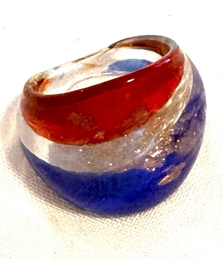 Red White And Blue Ring Fused Glass Artisan crafted size 8 USA 250 Birthday