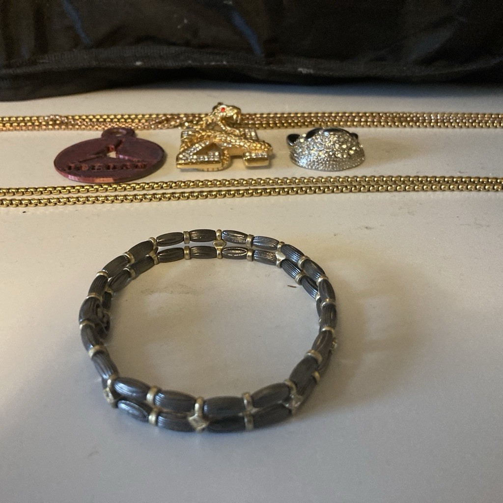 Silver Tone Stretch Beaded Bracelet, No Clasp, Metal, small stones