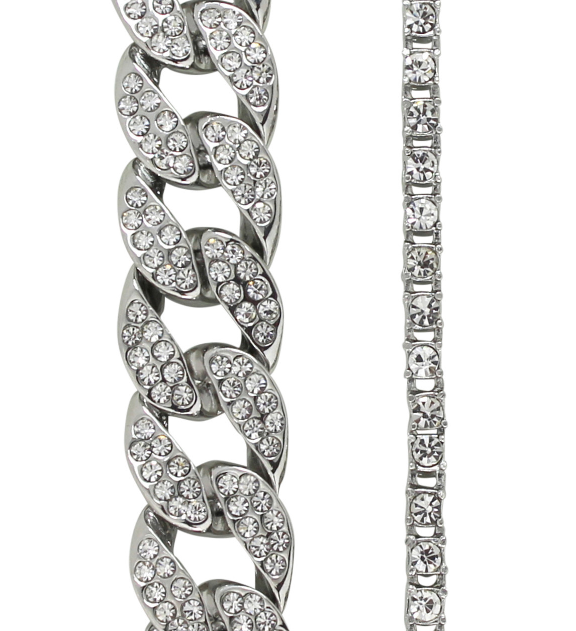 Mens 2pc CZ Bracelet Set Cuban Tennis Link 14k White Gold Plated Hip Hop Jewelry