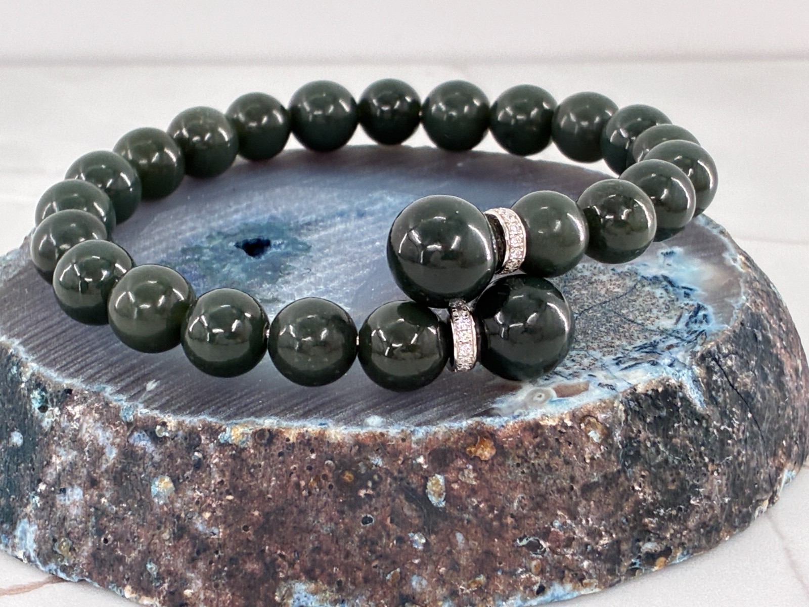 Nephrite Jade of Yesteryear Bypass Bracelet CZ Pave Stones Sterling Stella Chow