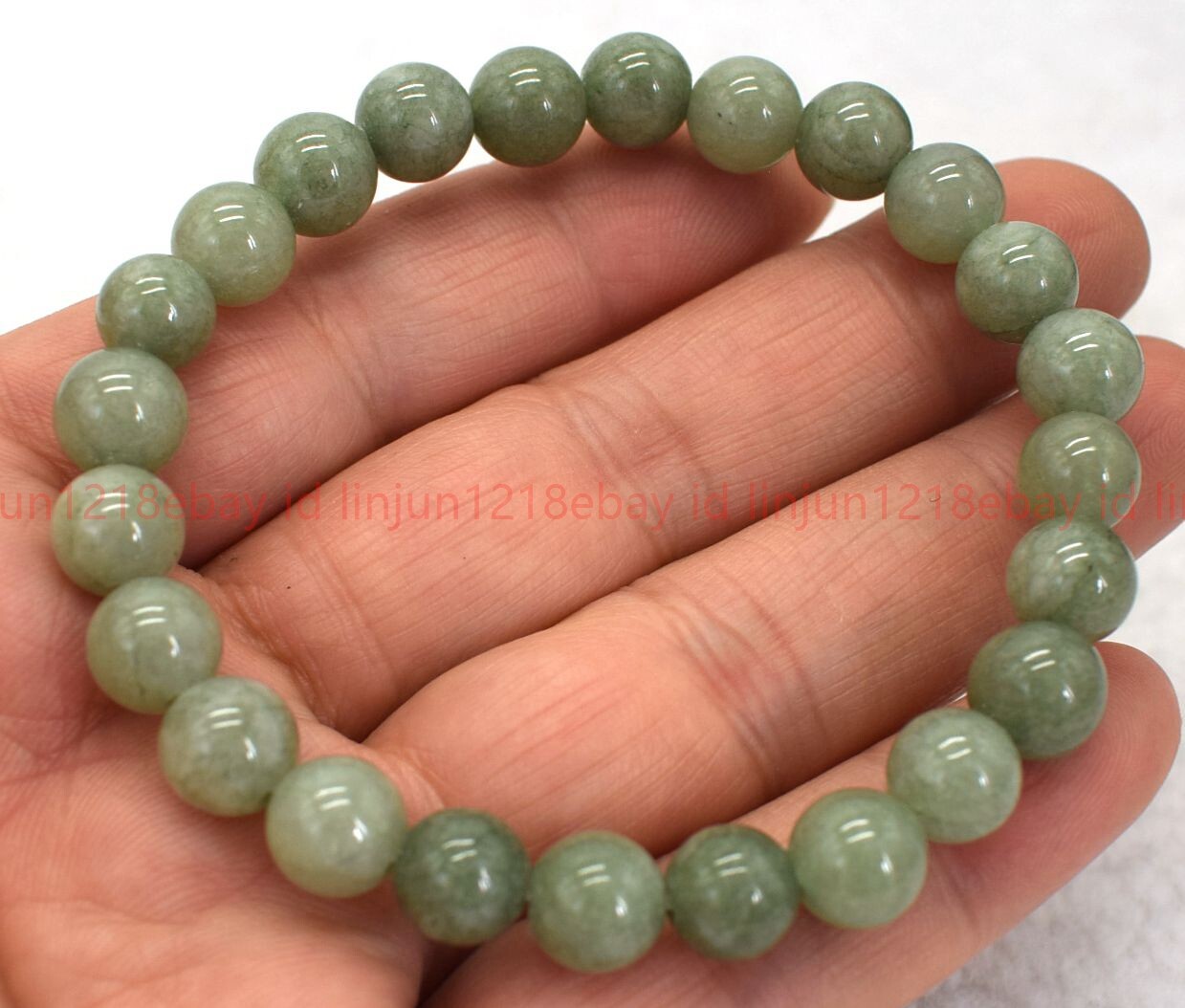 Wholesale Natural 4 Pcs 8mm A Green Jade Gems Round Beads Stretch Bracelet 7.5in