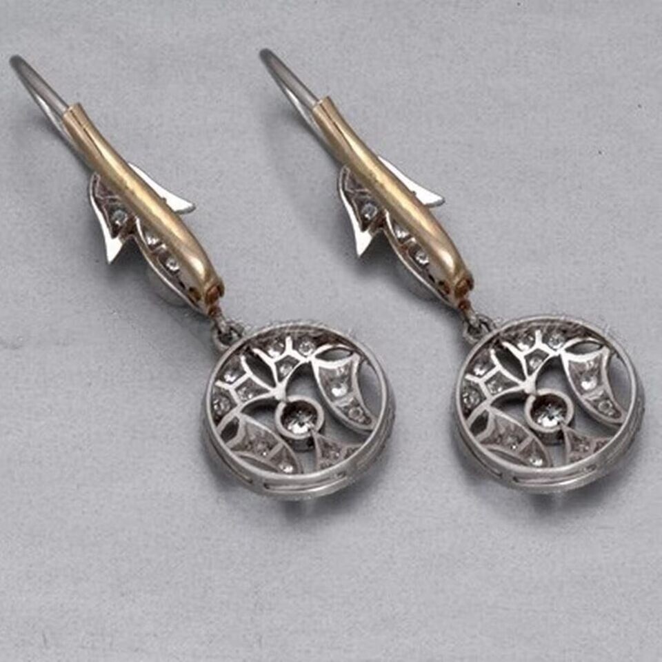 2.20Ct Round Cut Simulated Diamond Pretty Drop Earring 14K Two Tone Gold Plated