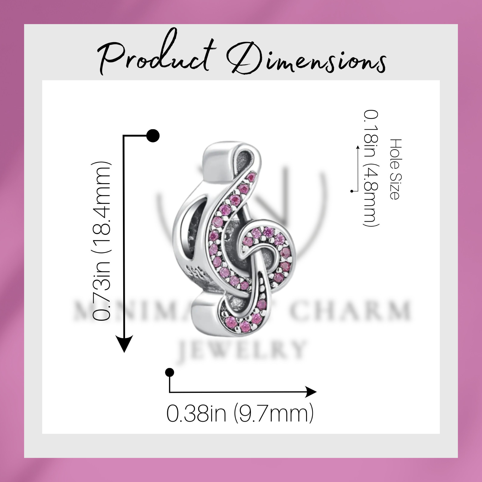 Pink Music Note Charm For Bracelet, Beaded Charm, Music Charm, Note Charm