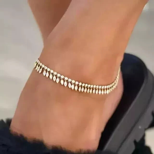 10Ct Marquise Cut Simulated Diamond Women’s Anklet 14K Yellow Gold Plated