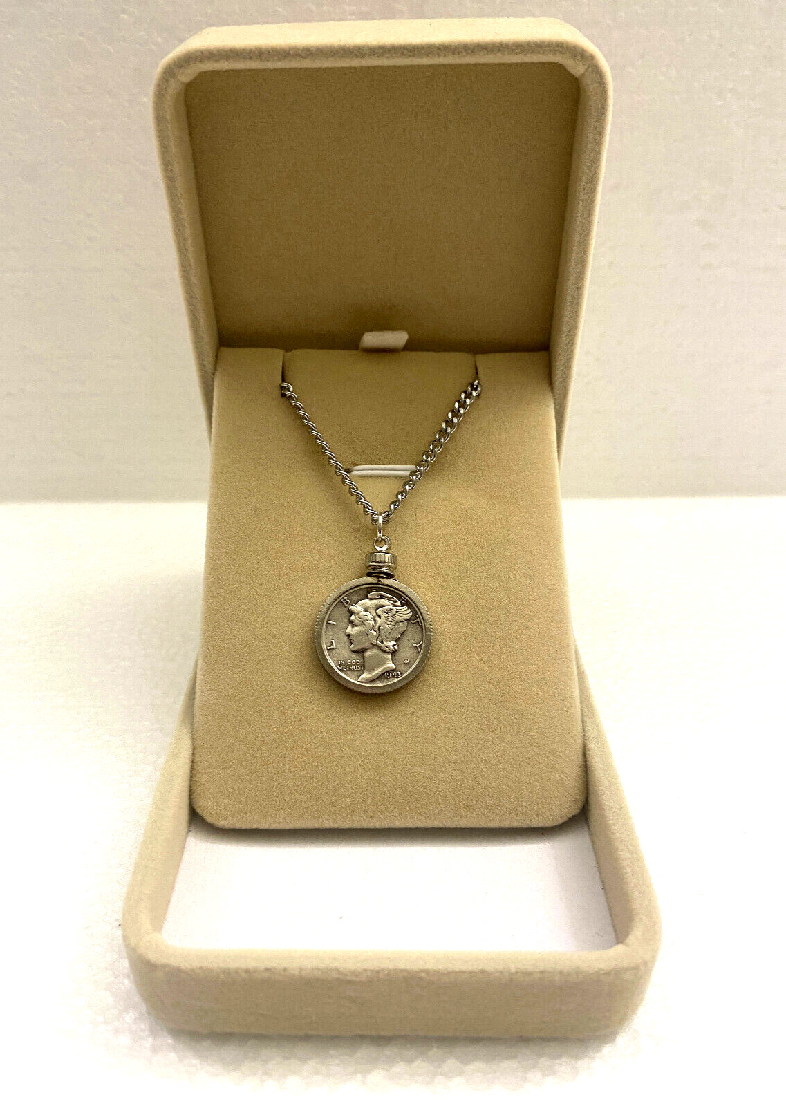 1943 Mercury Silver Dime Stainless Steel Chain Necklace 20 Inc 3mm Jewelry Box