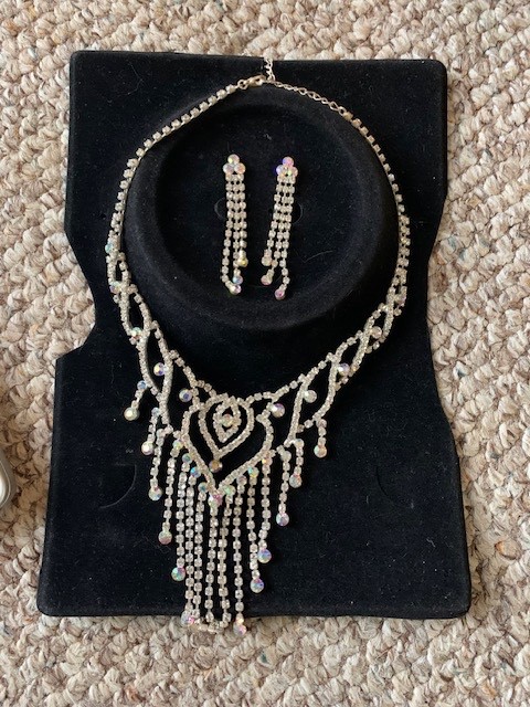 Rhinestone cascading necklace & earrings-Prom, Wedding, special occasion.