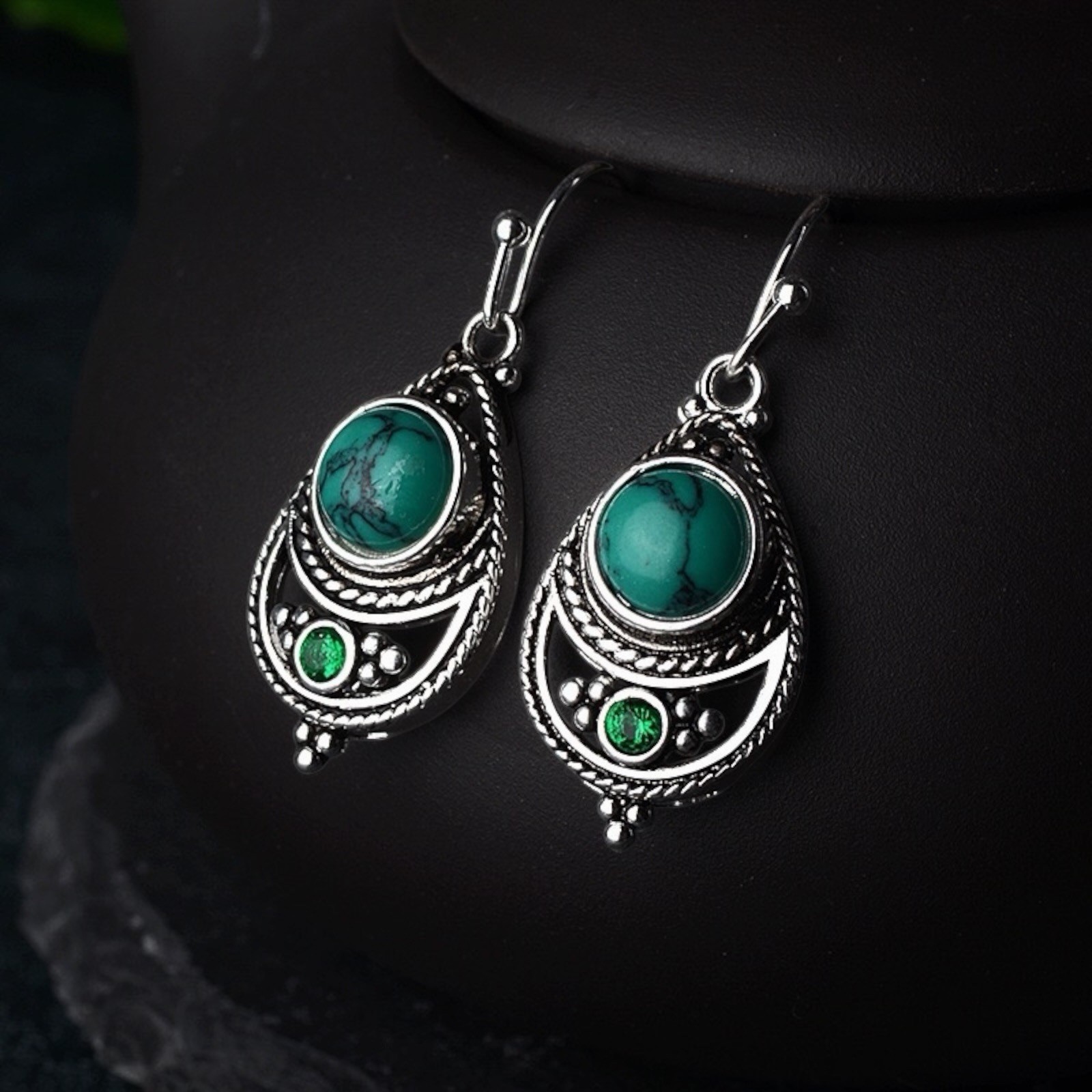 Boho Artificial Turquoise Silver plated Drop Earrings A53
