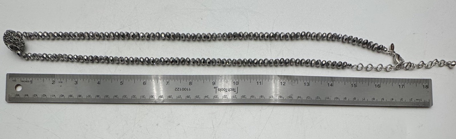Chico’s Silver Tone Beaded Statement Necklace Gray Crystal Ball 35in Womens