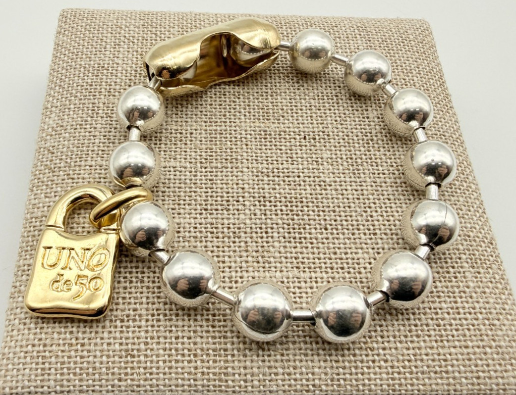 NEW Uno de 50 SNOWFLAKE Bracelet Sterling Silver 18k Gold Plated Beads Medium