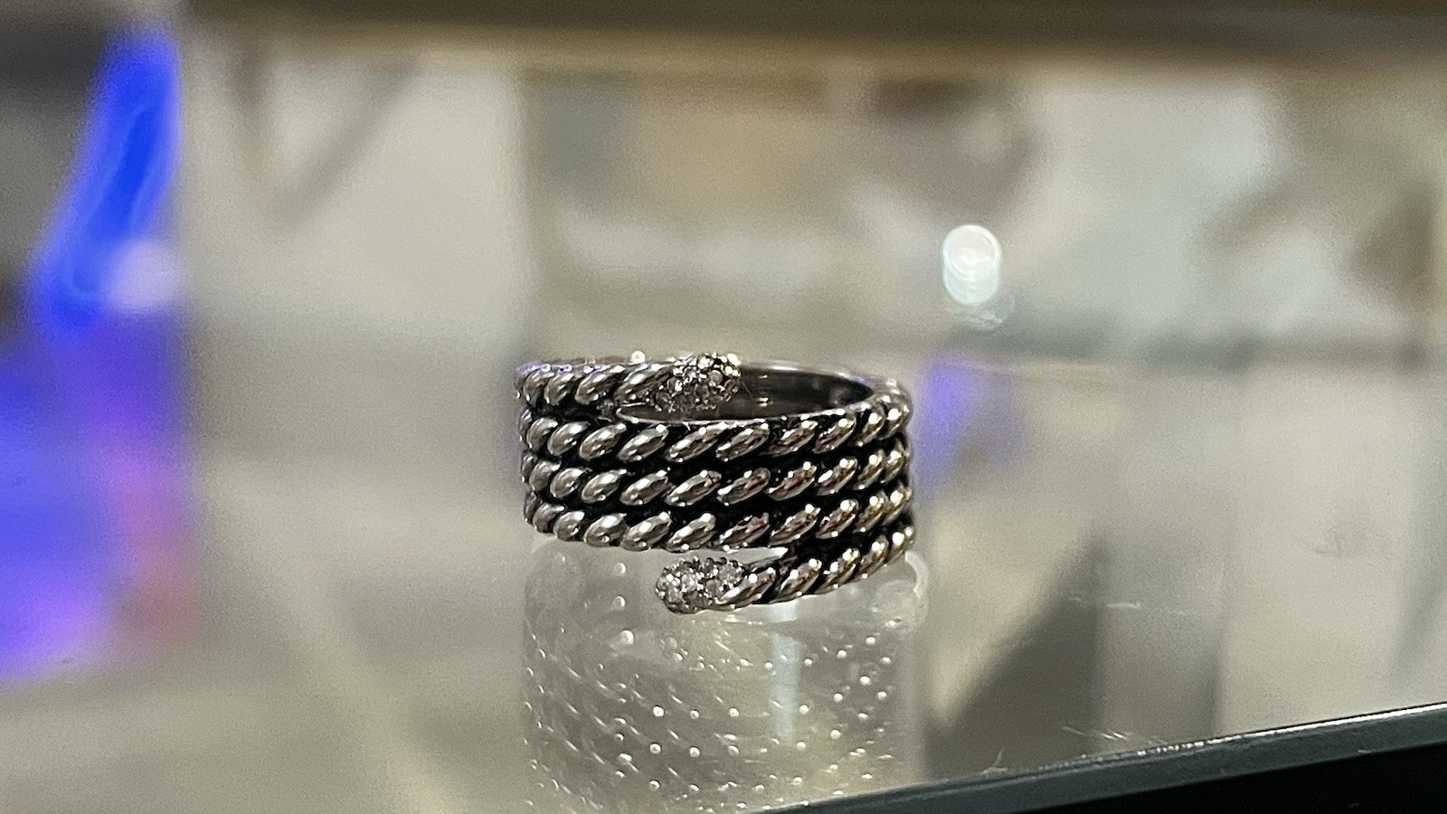 David Yurman Willow Serpent Serpentine Silver Diamond Rope Ring Sz 7 G2U
