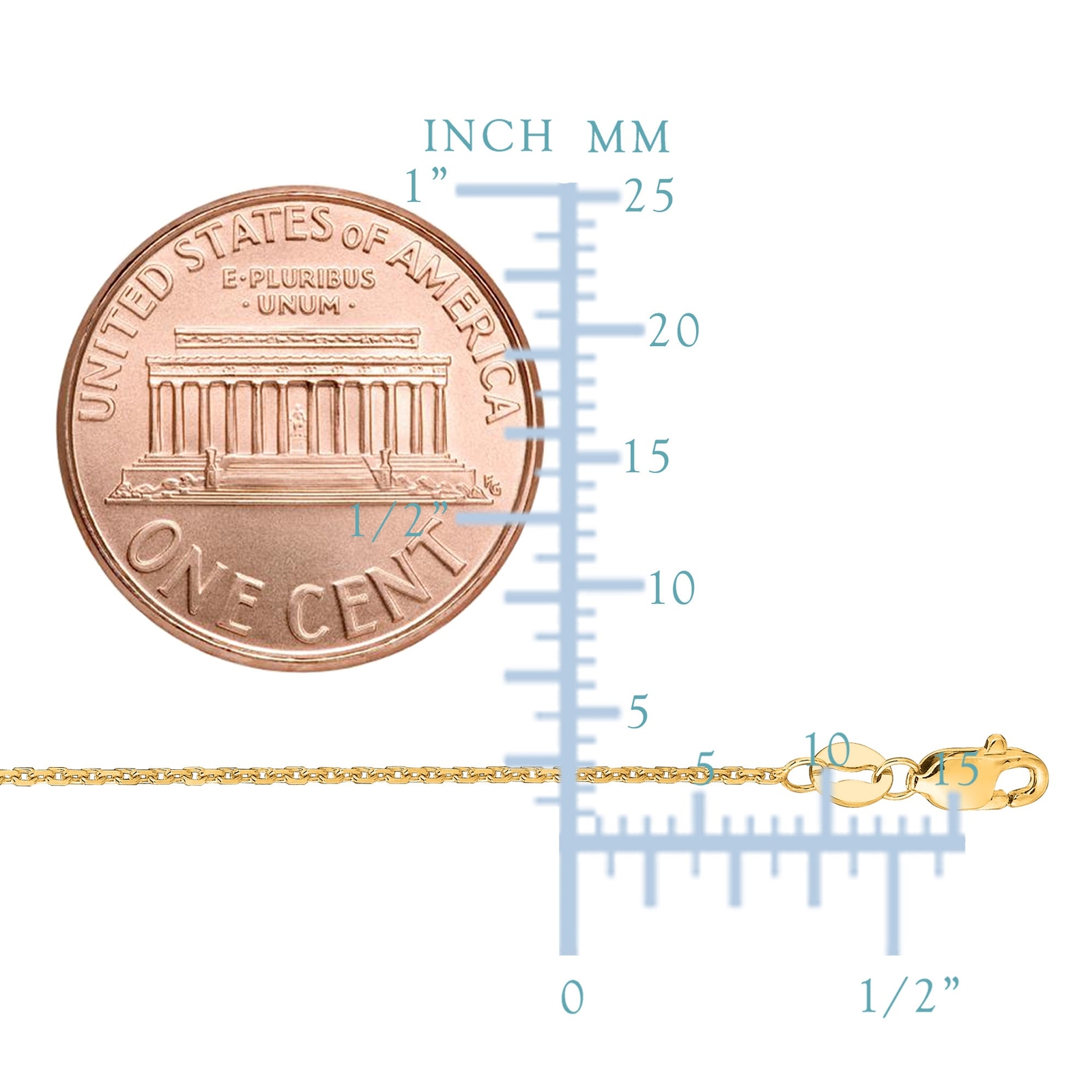 10k Yellow Real Gold Cable Link Chain Necklace, 1.1mm, 18″