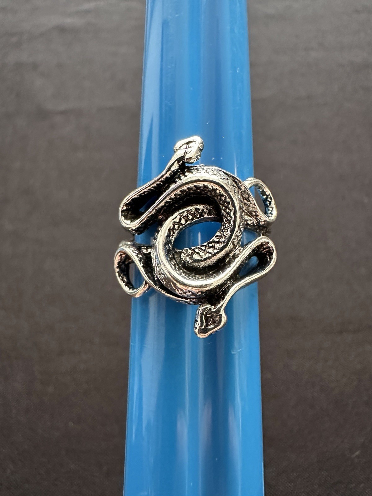 3 Three Snake Gothic Halloween Silver Tone Metal Adjustable Rings Intertwined