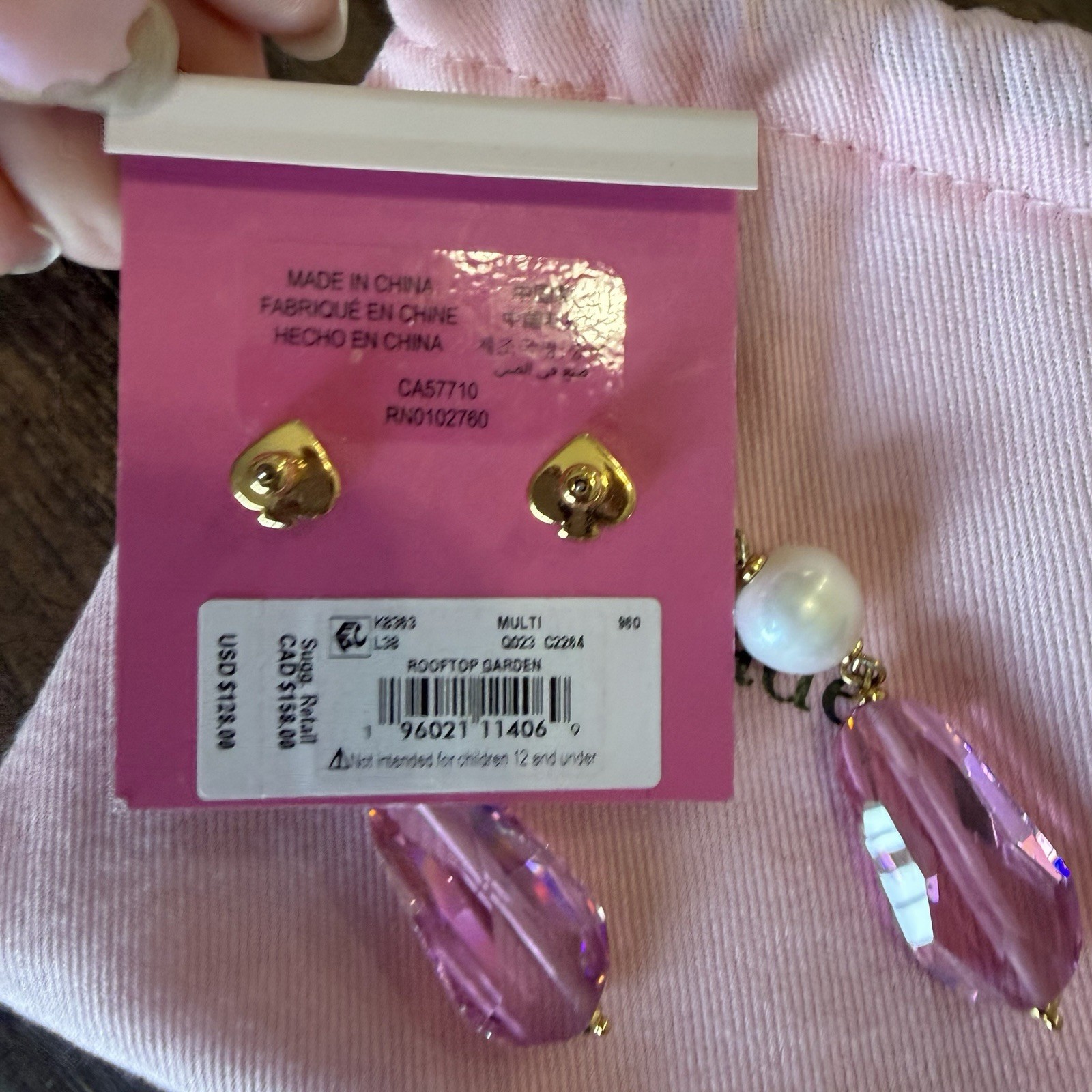 Kate Spade Rooftop Garden Earrings Freshwater Pearls Dust Bag $128 Dangly Cute