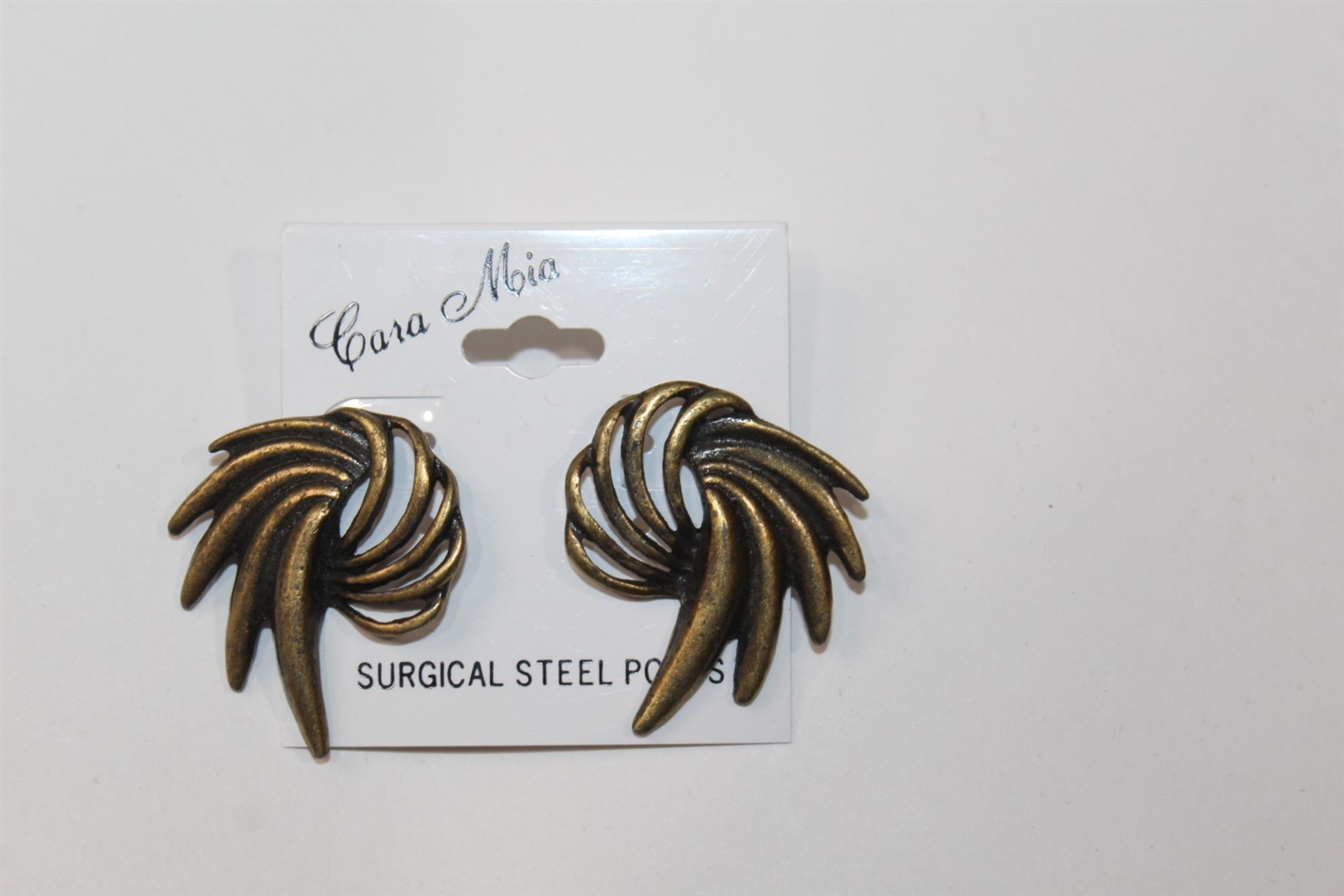 Stud Earrings Antique Brass Finish Alloy Art Deco Design Vintage Retro Style
