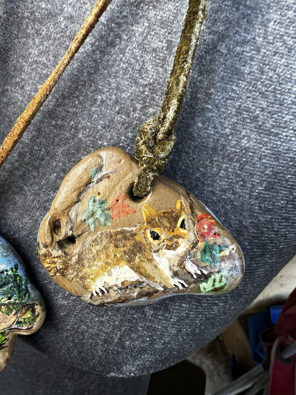 Lot of 5 Hand painted Piece Of Rock Necklaces W Leather Cord