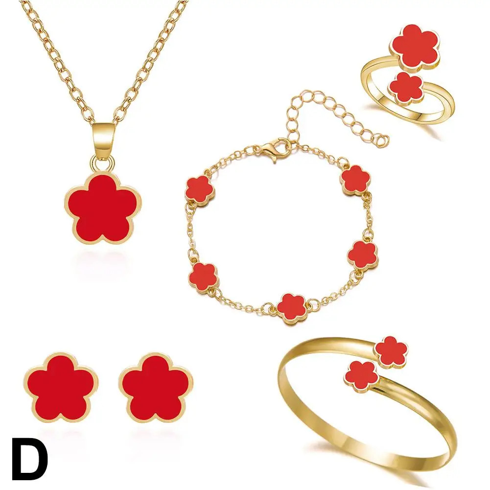 5 Pcs Set Jewelry Stainless Steel Five Leaf Clover 316L Bracelets for Women Eleg