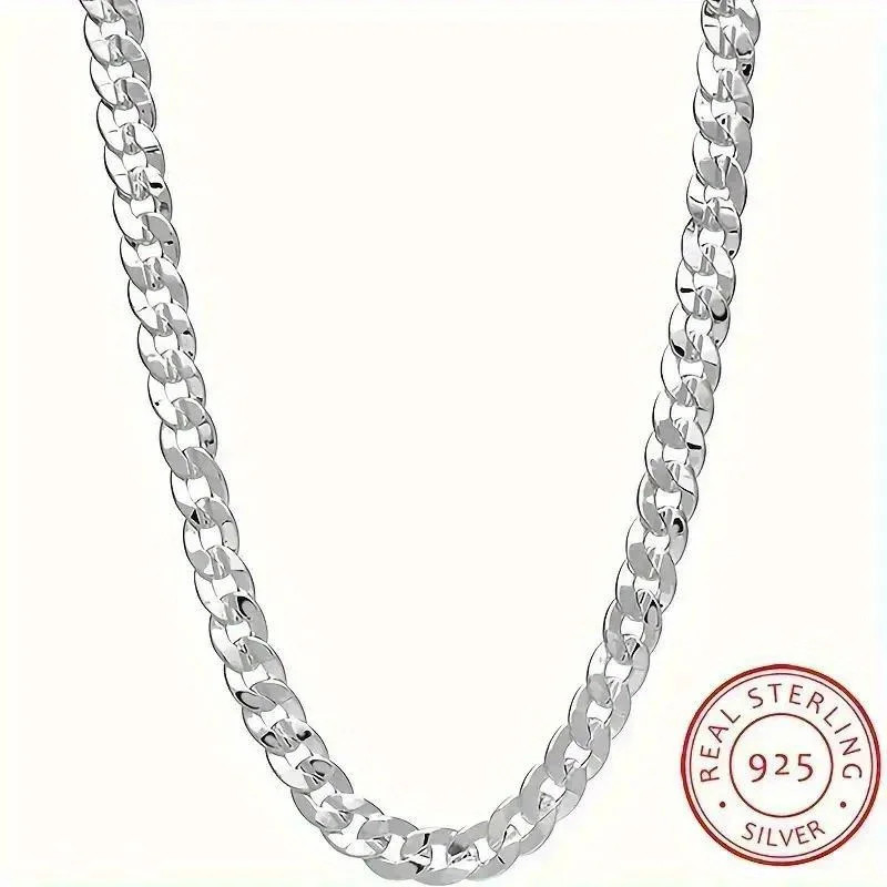Cuban Chain Necklace 925 Sterling Silver 7mm Concave Link Women Jewelry