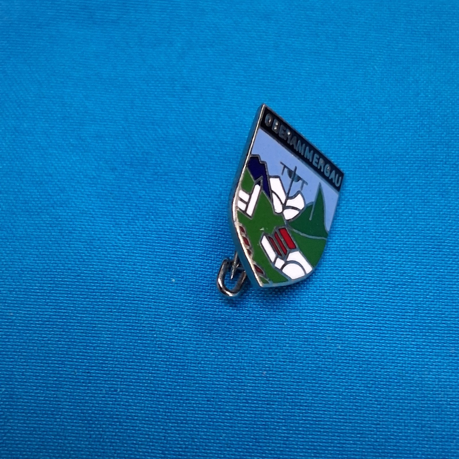 Vintage Oberammergau Stainless Steel Enamel Germany Travel Souvenir Pin