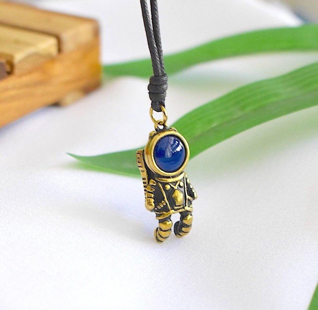 Cute Vintage Astronaut Pendant Sterling Silver Brass Charm Pendant Necklace