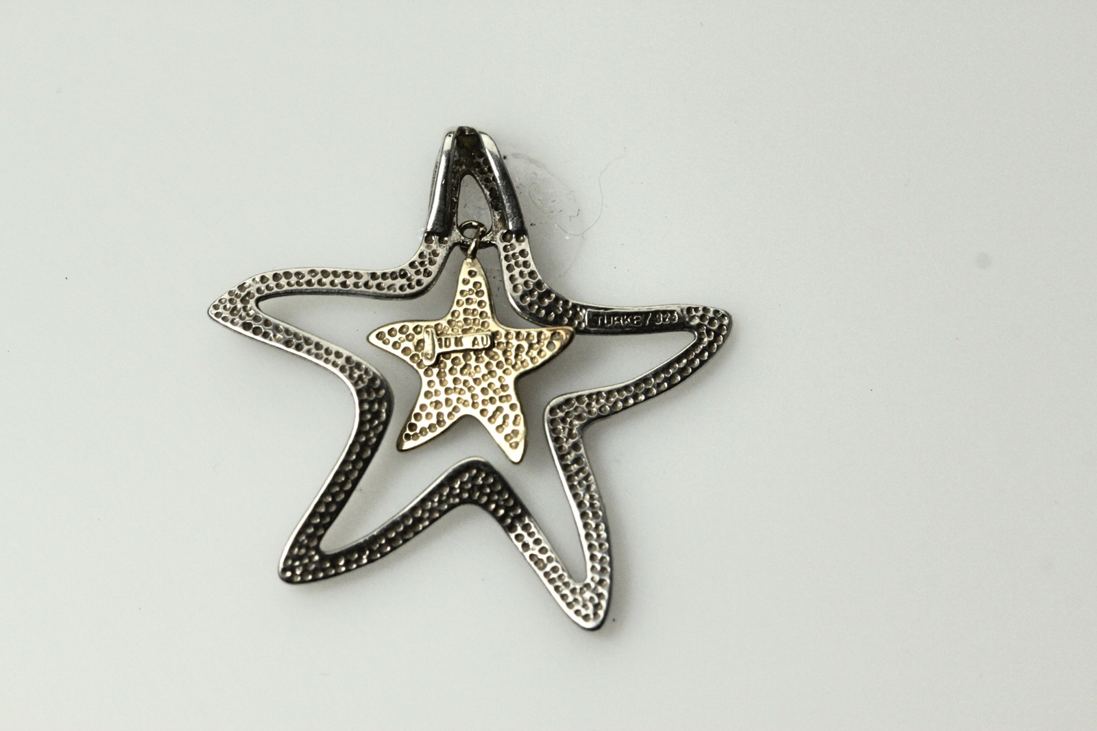 Beautiful 925 Sterling Silver Outside 14K Inside Starfish Pendant 2.4g (PEN7149)