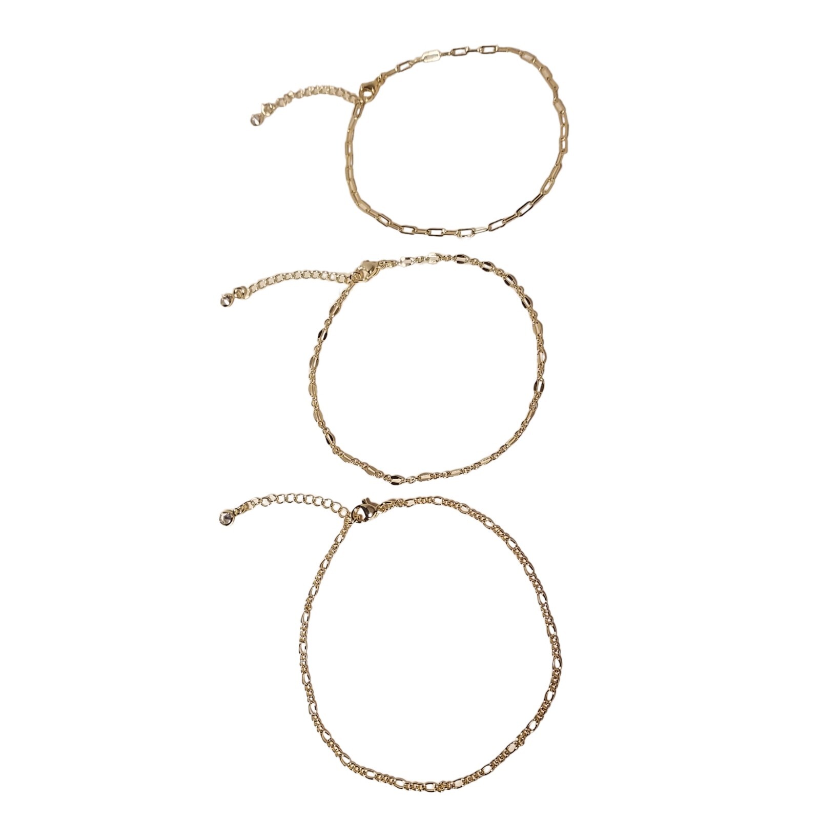 DEARMAY ANKLE BRACELETS Gold Plated Adjustable Chain Anklets 3 Pc Jewelry Set