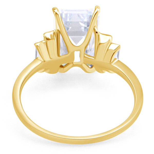 5 Stone Engagement Ring Emerald Cut Cubic Zirconia 14K Yellow Gold Plated Silver