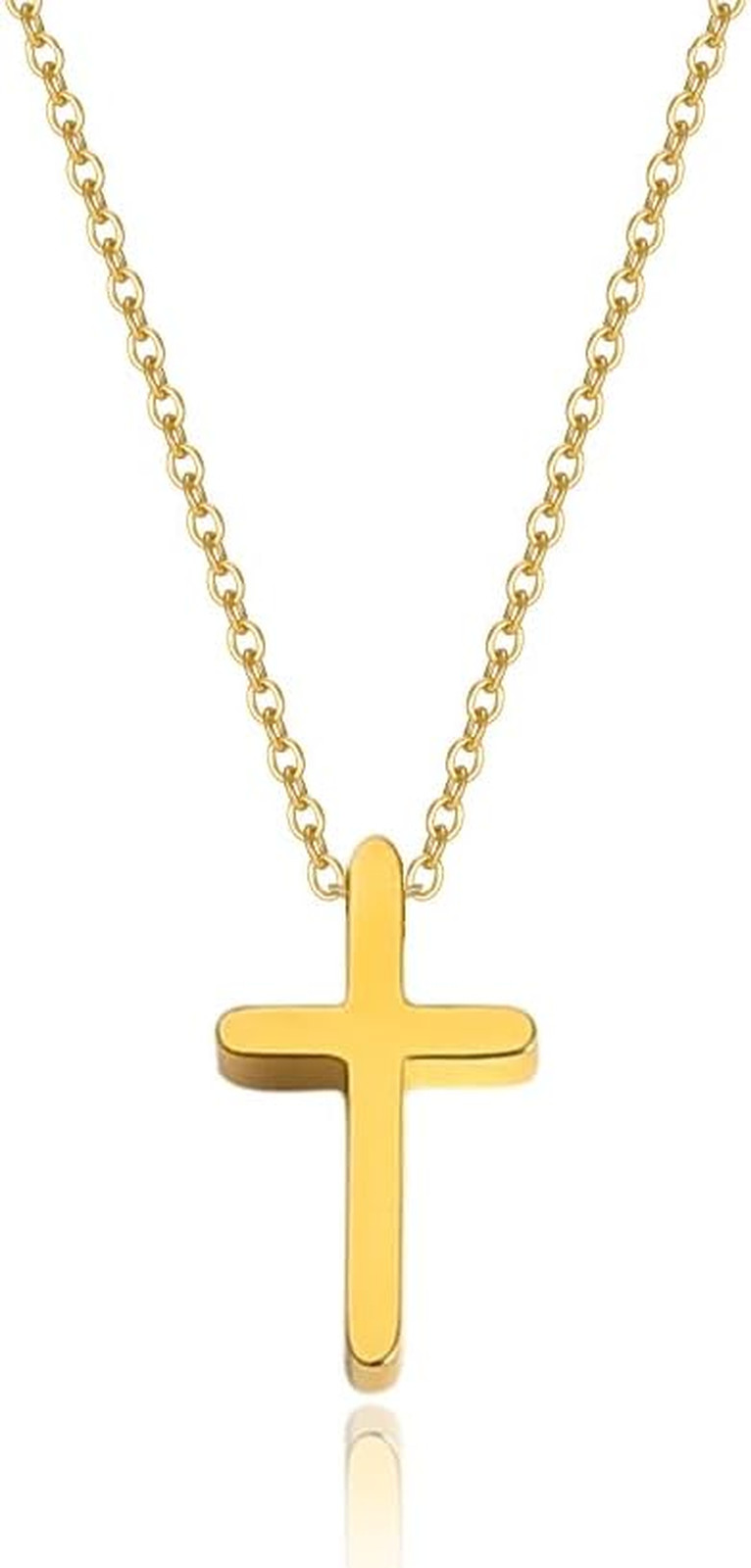 Minimalist 14K Gold Plated Cross Necklace, Titanium Religious Pendant with Chain