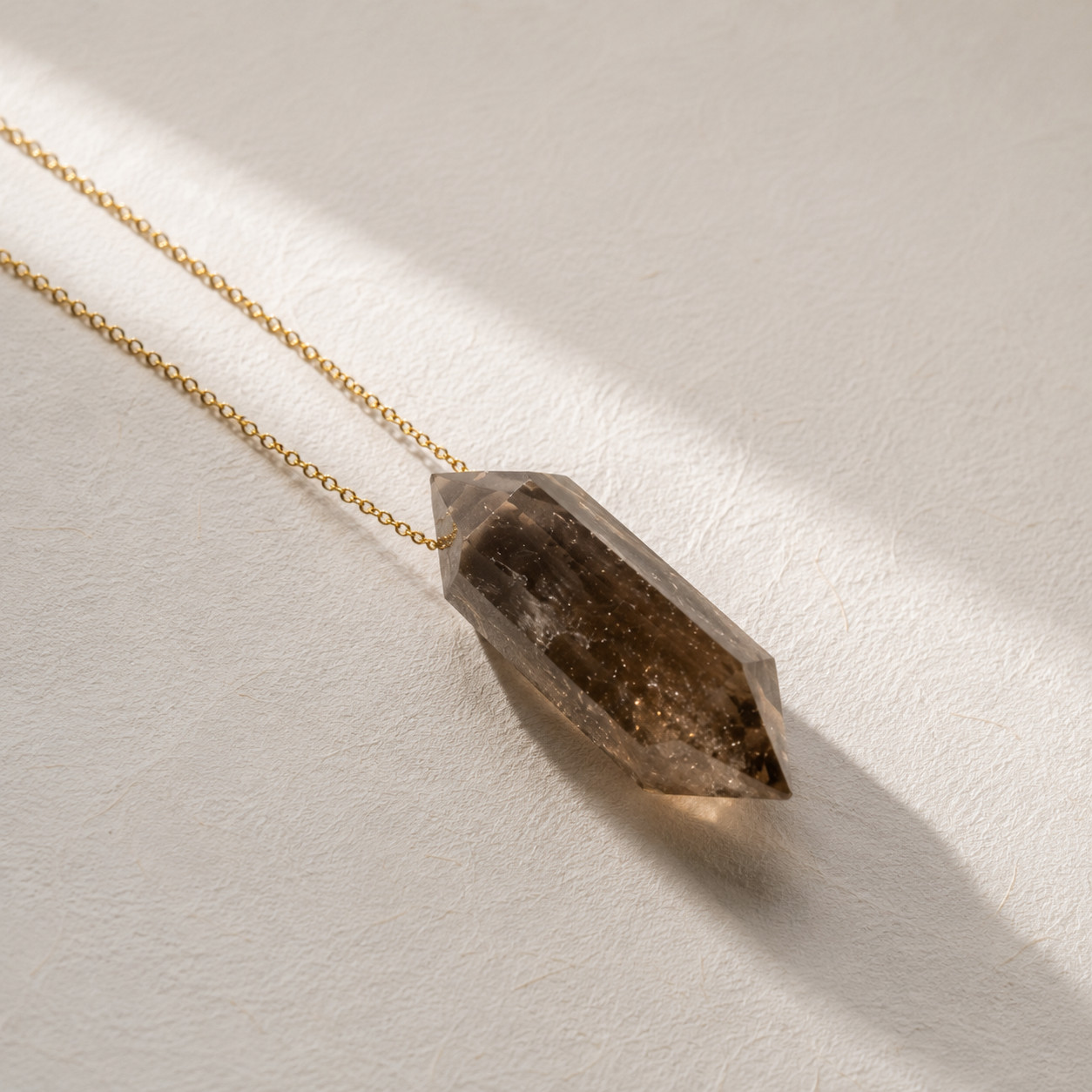Natural Smoky Quartz Geometric Crystal Necklace | Clarity | 18K Gold Plated
