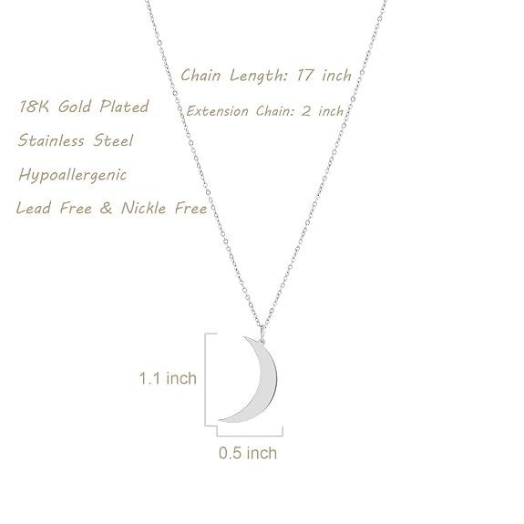 Crescent Moon Necklace Silver Plated Pendant Dainty Chain Jewelry Women Gift
