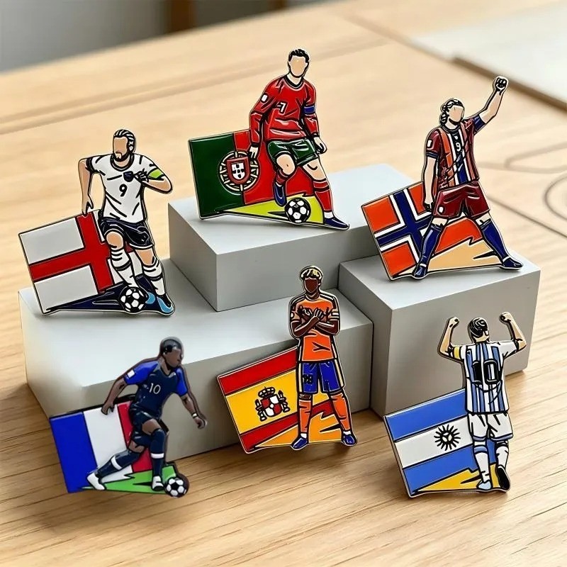 6Pcs Football Soccer Player Enamel Lapel Pin Badge Brooches Metal Fans Gift